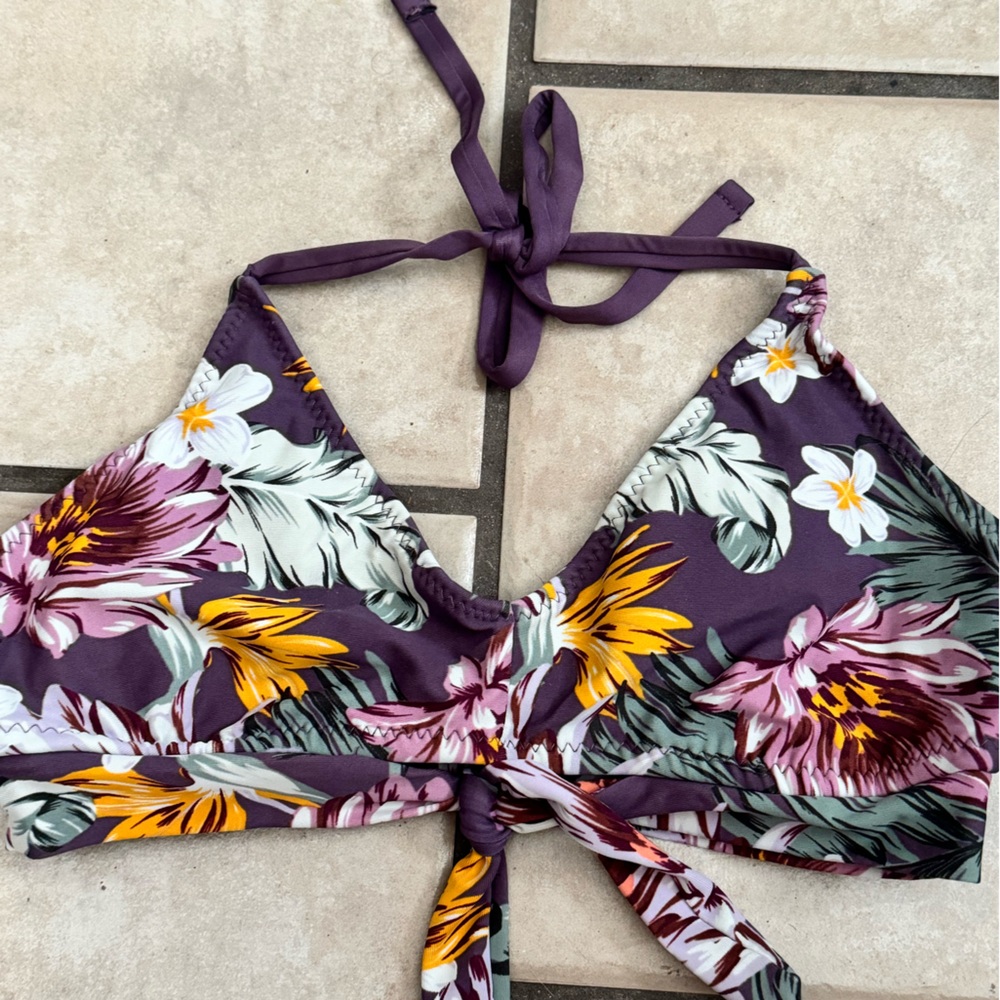 Kona Sol purple flowers bikini swim top Size Small